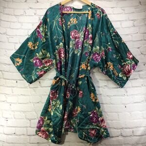 Soft Sensations Robe Womens Medium Green Print Vintage Satiny See Measurements